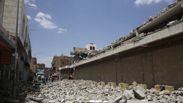 The Houthi-controlled headquarters of the Yemeni army was destroyed by Saudi-led airstrikes in Sanaa on Wednesday.