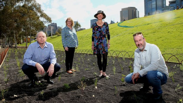 From left, Ian Shears, Leanne Hanrahan, Audrey Gerber and John Rayner at the wooded meadow at Birrarung Marr.