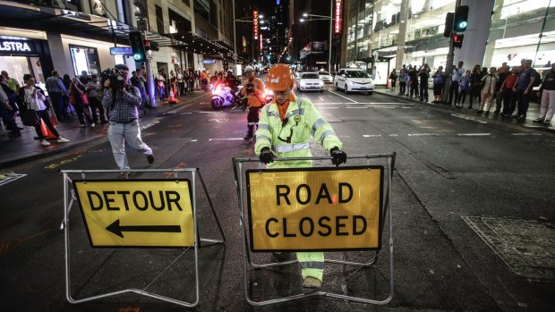 George Street between Market and King Streets was closed to traffic on Friday night as light rail construction begins.