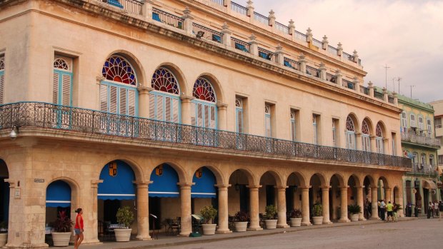 Colonial architecture in Plaza de Armas in Havana Vieja.