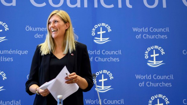 ICAN's Beatrice Fihn in Geneva after the Nobel Peace Prize announcement.