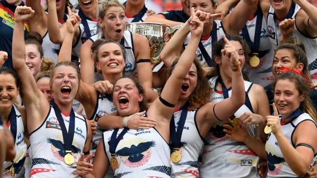 Adelaide claim the inaugural AFLW premiership last March.