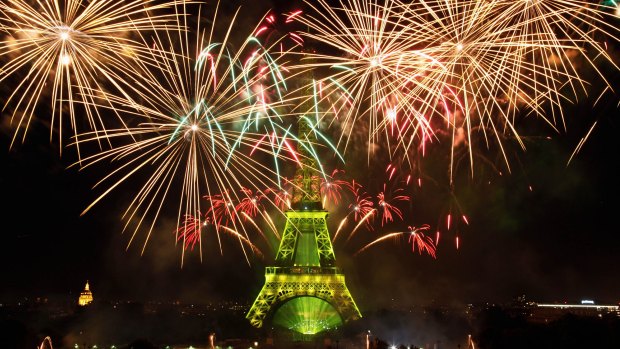 Fireworks illuminate the Eiffel Tower in Paris during this year's Bastille Day celebrations.