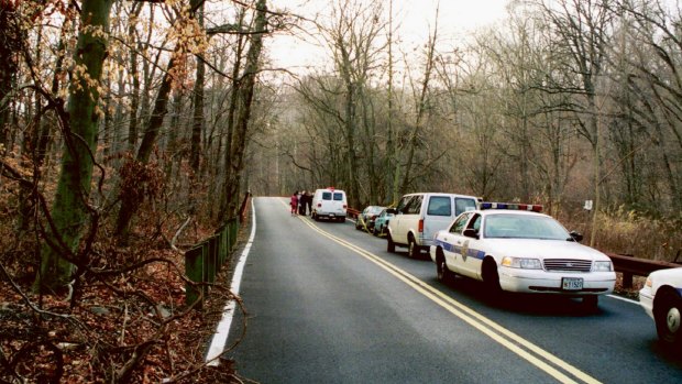 Leakin Park crime scene, 1999, in the murder of Hae Min Lee. Adnan Syed was convicted of the murder in 2000. The case is now the subject of a popular podcast called 'Serial'. 