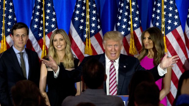 Republican presidential candidate Donald Trump flanked by his wife Melania, daughter Ivanka and son-in-law Jared Kushner  in New York this week. 
