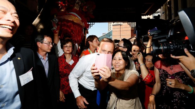 Selfie Sunday: Tony Abbott takes a lunchtime walk through Sydney's Chinatown on Sunday. 