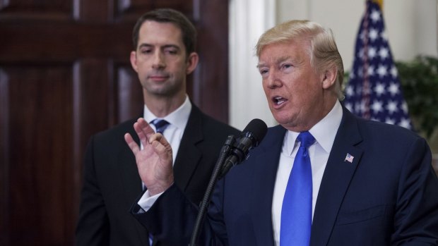 Arkansas Senator Tom Cotton, with Donald Trump, last week to introduce proposed changes to the American immigration act.