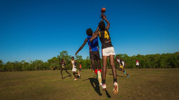 Players test out their skills at Tiwi College.