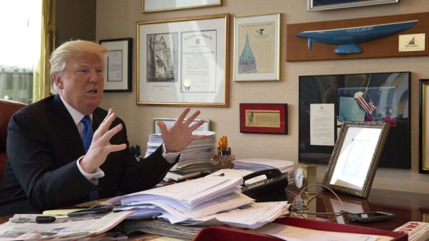 Presumptive Republican nominee Donald Trump in his private office in New York on Tuesday. 