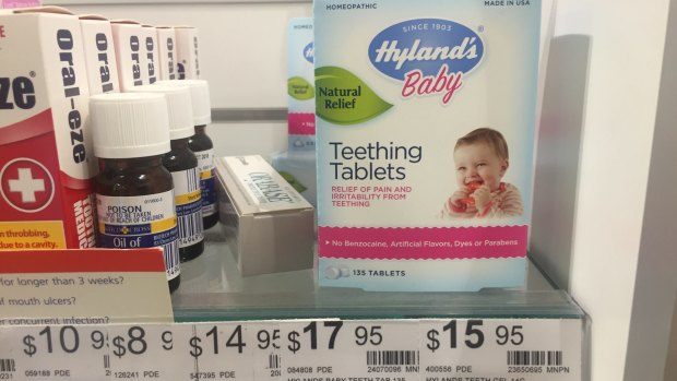 Hyland's homeopathic teething tablets on sale in Melbourne.