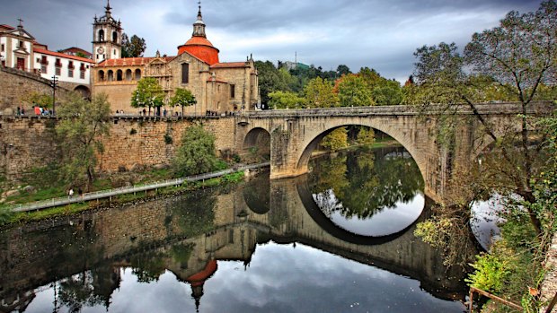 The church and the bridge of Sao Goncalo (the Portuguese Saint Valentine) in Amarante town, Porto e Norte, Portugal. 