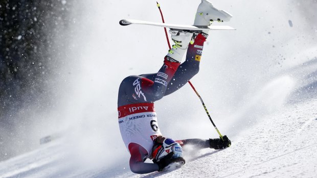 American skiier Bode Miller crashes during the world championships in Beaver Creek, Colorado last week.