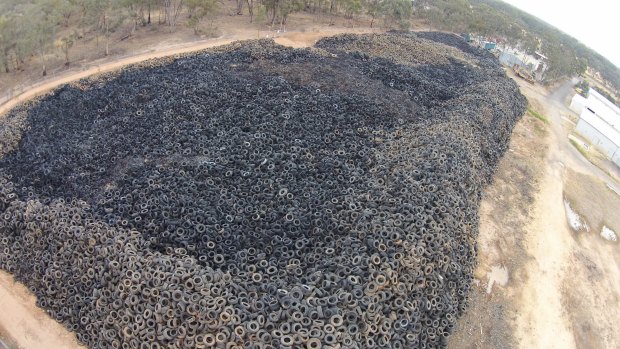 An aerial shot from 2014 of the Stawell tyre dump, which holds around 9 million tyres. 