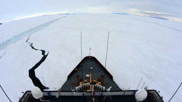 The Coast Guard Cutter Polar Star  racing to the rescue of an Australian fishing vessel with 27 people on board stuck in the Antarctic ice.