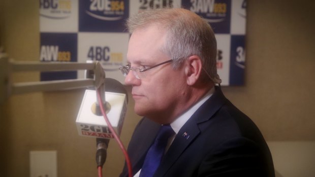 Treasurer Scott Morrison on 2GB radio in Parliament House, Canberra, on Monday.