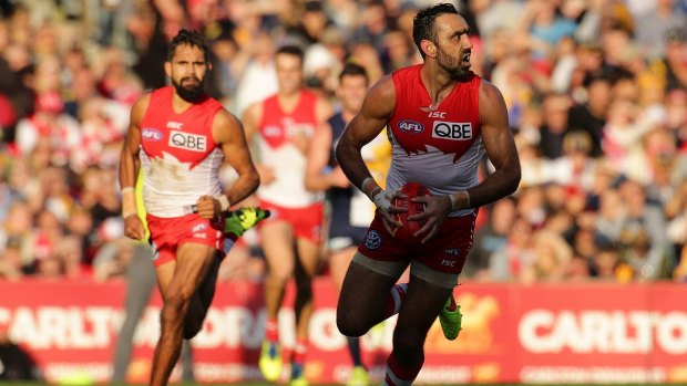 Western woes: Swans star Adam Goodes during the round 17 clash with the Eagles in Perth.