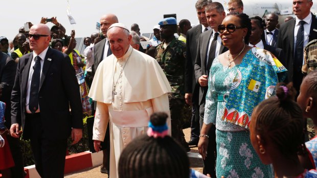 Pope Francis arrives in Bangui, Central African Republic, in November.