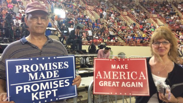 Dave and Ruth Carl at Donald Trump's 100 Days rally in Harrisburg, Pennsylvania. 