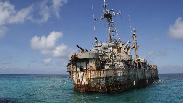 The BRP Sierra Madre, a marooned transport ship which Philippine Marines live on as a military outpost, photographed last year. 