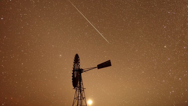 A meteor burns up in the atmosphere over the Spell Bore Yards in the Northern Territory last year.