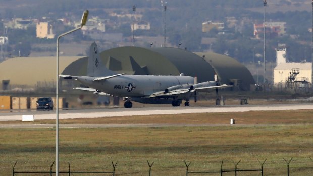A US Navy plane at Incirlik Air Base, in Adana, in  south-eastern Turkey last year.