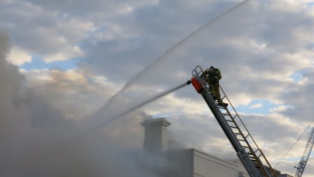 Fire crews battle the blaze.