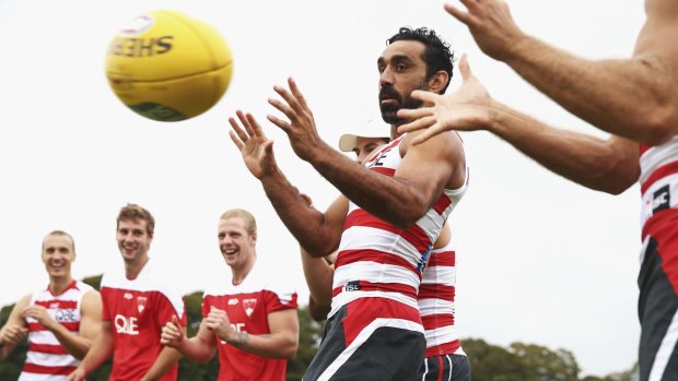 Having a ball: Adam Goodes is set to play in Sunday's game against Fremantle.