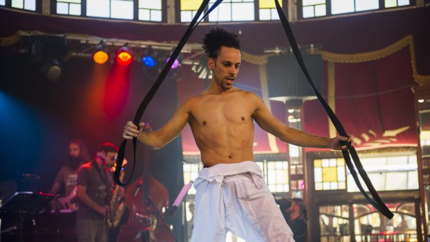 Omar Cortes warms up at a media preview of the Famous Spiegeltent.