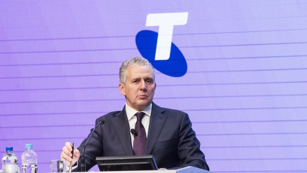 Telstra CEO Andy Penn at the announcement of the full-year financial results on August 11.