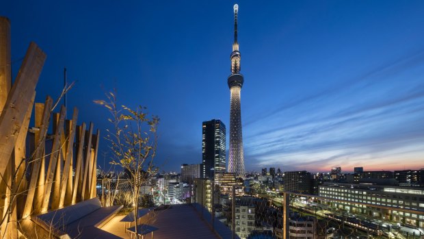 The hotel has a rooftop garden, the perfect spot for a Sapporo sundowner amid a "sky forest" of more stick-like trees – while looking up at Tokyo Skytree.