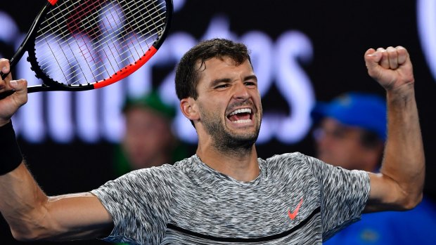 Cancel the alarm ... Bulgaria's Grigor Dimitrov celebrates after defeating France's Richard Gasquet during their third round match at the Australian Open tennis championships.