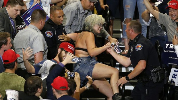 A protester removed during a speech by Trump in New Mexico on Tuesday. 