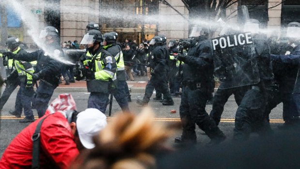 Protests on January 20, the day of US President Donald Trump's inauguration. 