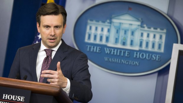 White House Press Secretary Josh Earnest speaks about the Chinese hack of the computer system of the Office of Personnel Management, Friday.
