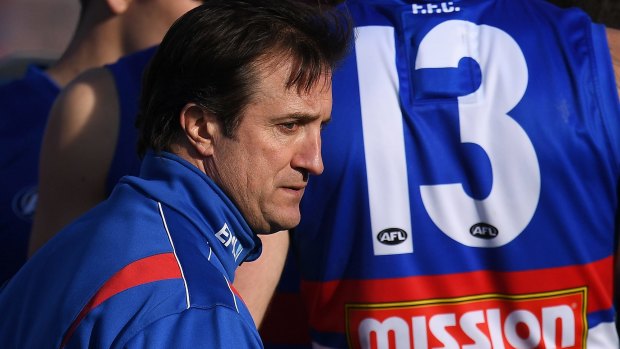 Moving on: Luke Beveridge used his speech to try to re-focus the club after a distracted season. 