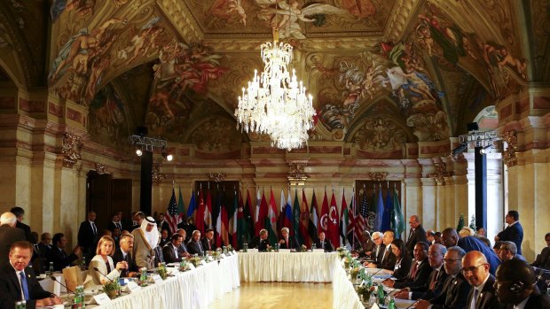 Diplomats and ministers meet for the Libya talks in Vienna on Monday.