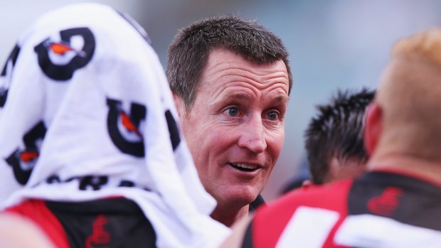 Zoning out: Bomber coach John Worsfold speaks to players during the match against West Coast.
