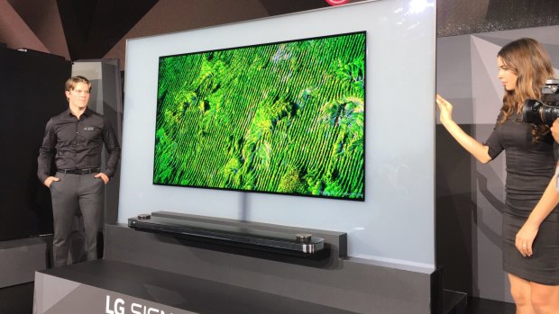 LG's super-thin "wallpaper" OLED television on show at CES in Las Vegas.