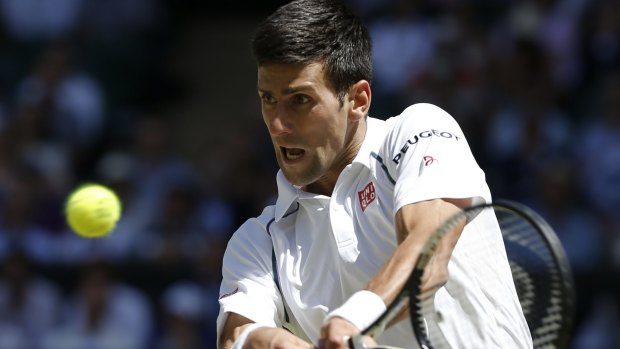 Eyes on the prize ... Novak Djokovic returns a shot to Frenchman Richard Gasquet during his straight-sets victory.