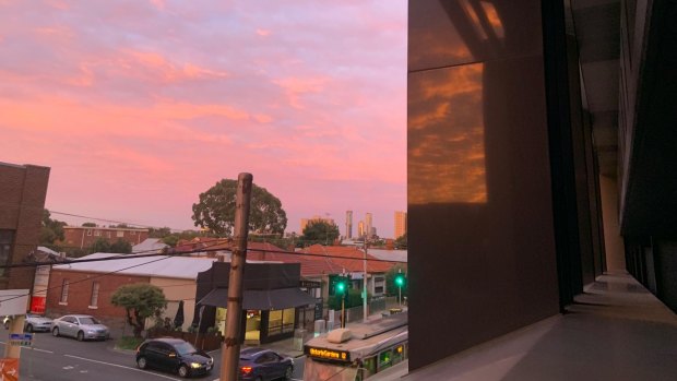 View from Parker's hotel balcony where she is doing her quarrantine.