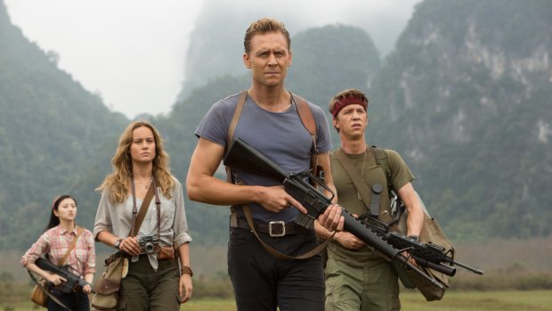 From left: Jing Tian as San, Brie Larson as Mason Weaver, Tom Hiddleston as James Conrad and Thomas Mann as Slivko in Kong: Skull Island.