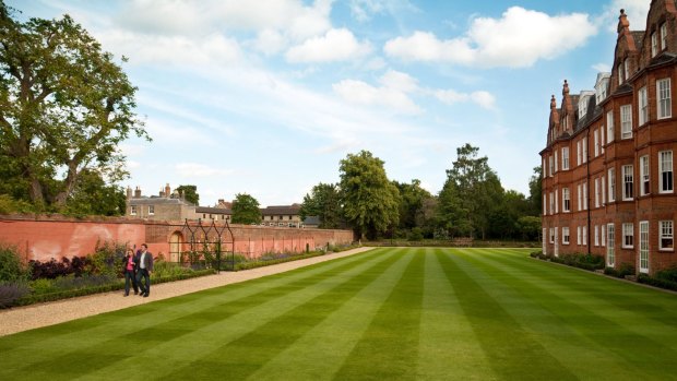 The gardens and lawn at the back of the Jockey Club, Newmarket Suffolk, UK.