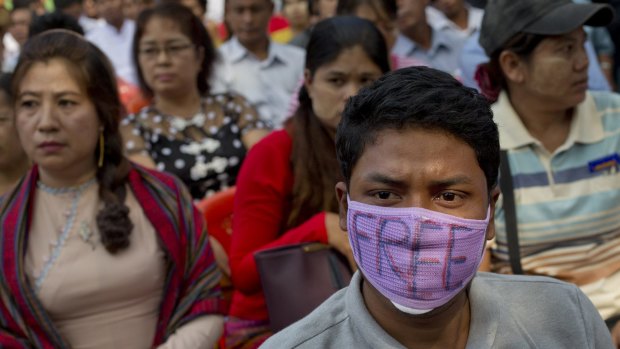 Protesting in Yangon, Myanmar, in December last year against a Thai court's verdict sentencing two Myanmar migrant workers to death.