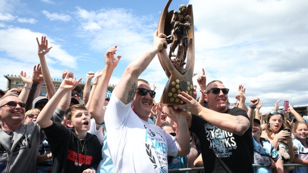 The Sharks players gathered at the club from noon with the premiership trophy.