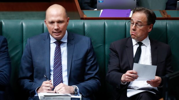 Immigration Minister Peter Dutton and Health Minister Greg Hunt during question time on Wednesday.