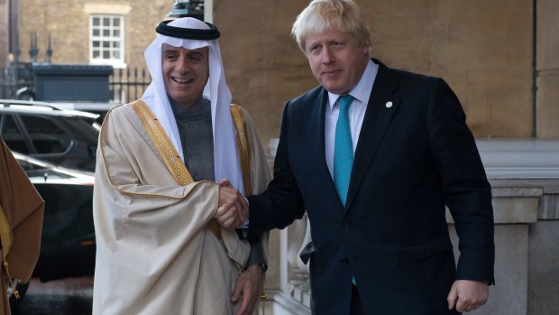 Saudi Arabia's Foreign Minister Adel al-Jubeir, left, is greeted by his British counterpart Boris Johnson ahead of a meeting on the situation in Syria   in London last year.