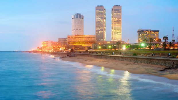 Downtown Colombo at dusk, Sri Lanka.