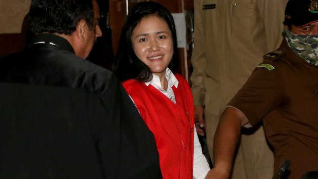 Jessica Wongso leaves Central Jakarta Court after the first day of her trial.