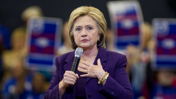 Hillary Clinton pauses while speaking at a campaign event in New Hampshire. 