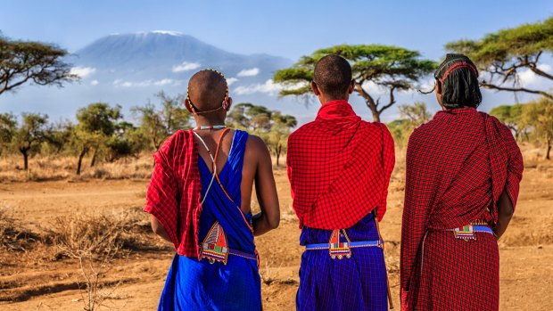 African warriors from Maasai tribe who live in southern Kenya and northern Tanzania.